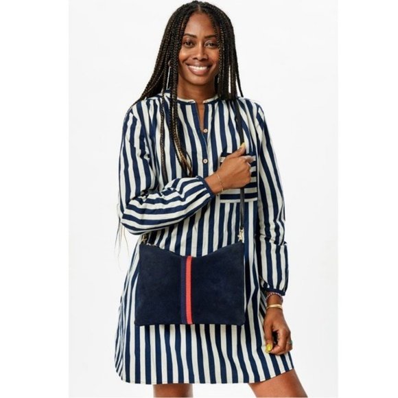 Clare V. Sac Bretelle Navy Perf Suede w Stripes Crossbody Bag NWT Perforated - Picture 2 of 2